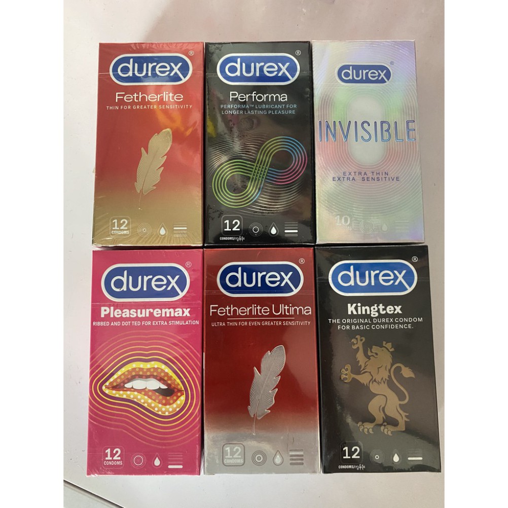 [COMBO] 4 hộp Bao cao su Durex Performa, Fertherlite,  Invisible, Pleasuremax, Kingtex, Ultima TẶNG 1 hộp Ok 3 cái BCS L