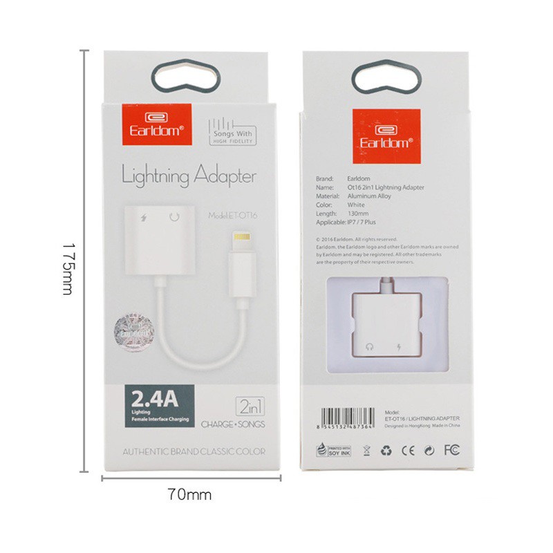 Jack Chuyển Lightning 2 in 1 ( 2 Cổng Lightning + Jack 3.5 ) EarlDom OT16