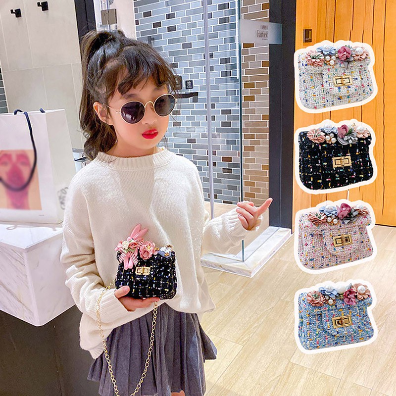 Túi đeo chéo dáng vuông họa tiết hoa dễ thương thời trang cho bé gái