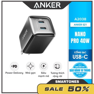 Sạc anker powerport 521 nano pro 40w 2 cổng usb-c piq 3.0 tương thích pd - a2038 - bh 18 tháng