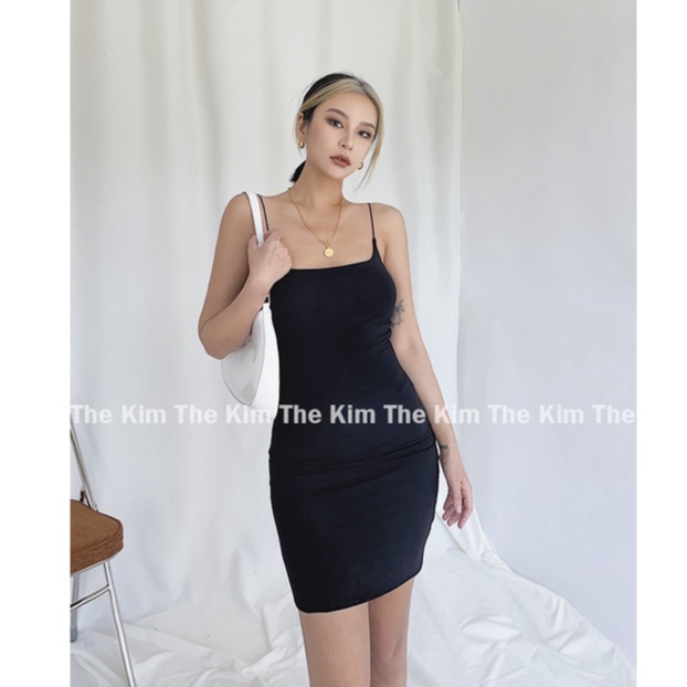 Đầm body cotton 2 lớp vải , váy thun hai dây nhọn dài trên gối mini dress V114 The Kim | BigBuy360 - bigbuy360.vn