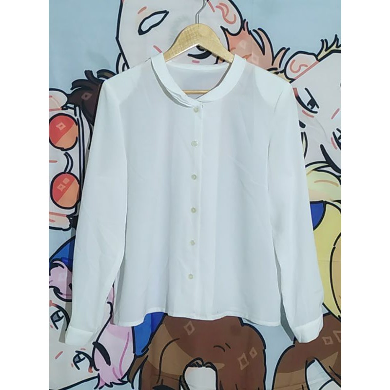 Sơ mi trắng lụa,bèo, nơ, thêu