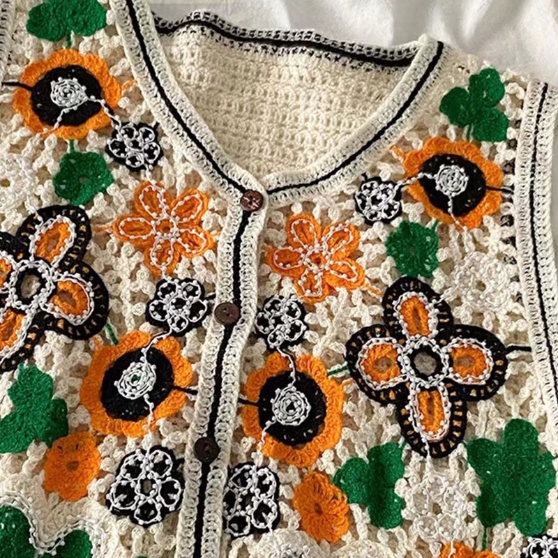Áo Khoác Cardigan Dệt Kim Không Tay Thêu Hoa Nhiều Màu Sắc Phong Cách Vintage Dành Cho Nữ