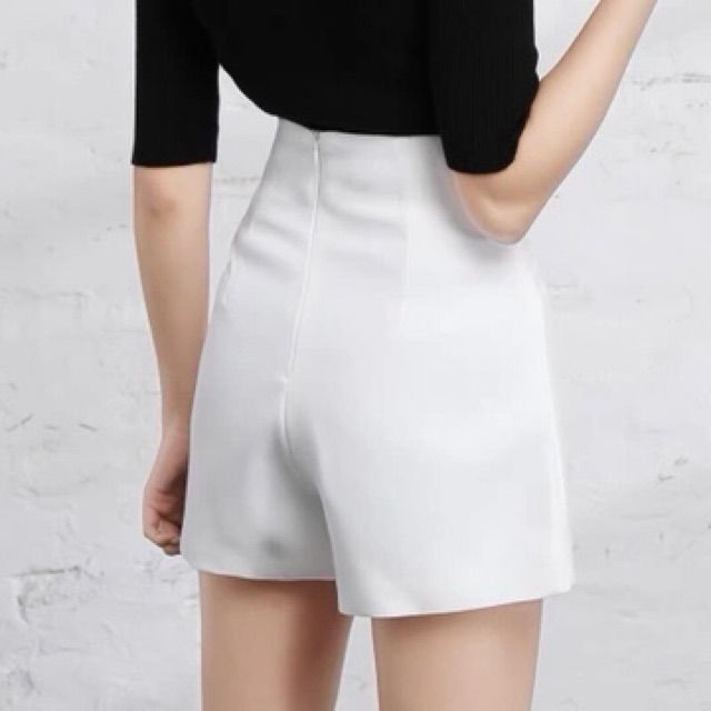 Quần short nữ chất vải tuyết mưa, cạp cao gen bụng, khóa giọt lệ phong cách công sở lịch sự