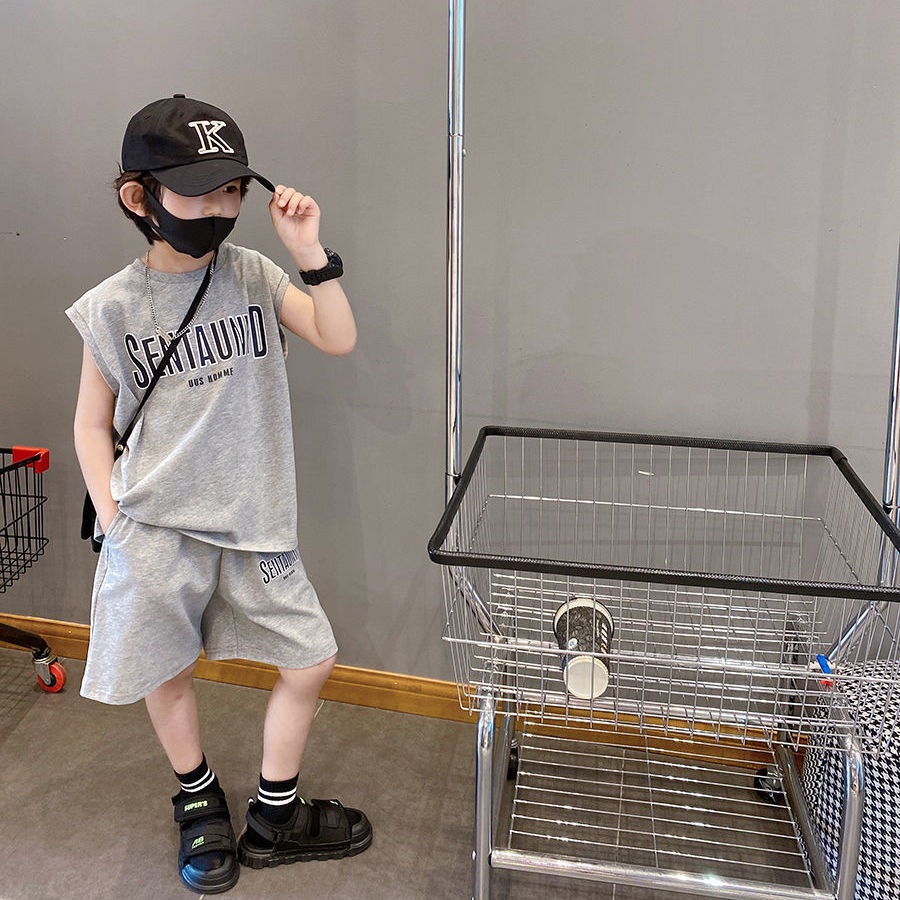 Bộ Quần Áo Cotton Không Tay Dáng Rộng In Họa Tiết Hoạt Hình Phong Cách Hàn Quốc Thời Trang Mùa Hè Cho Bé Trai