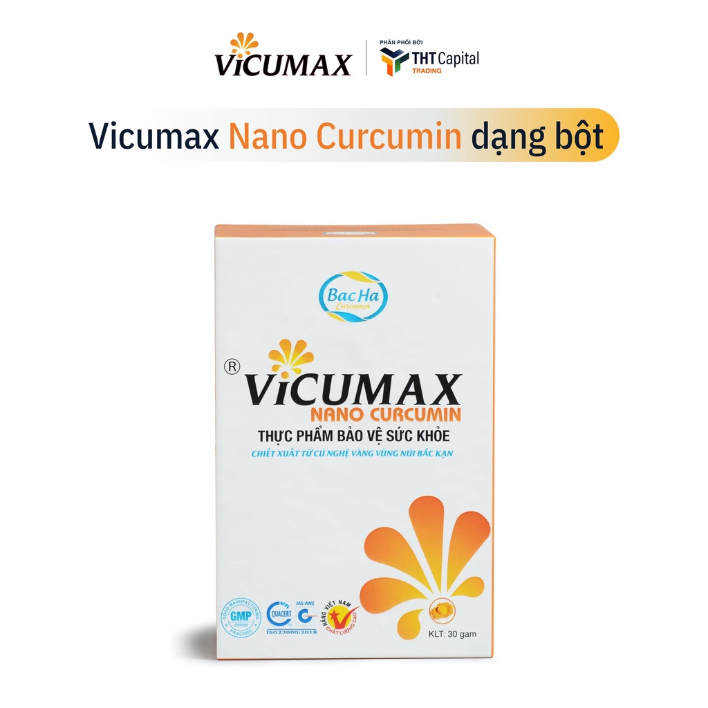 Vicumax Nano Curcumin dạng bột hộp 20gr - Tinh chất nghệ vàng, hỗ trợ dạ dày, đẹp da, tăng cường sức khỏe - VI0HB020