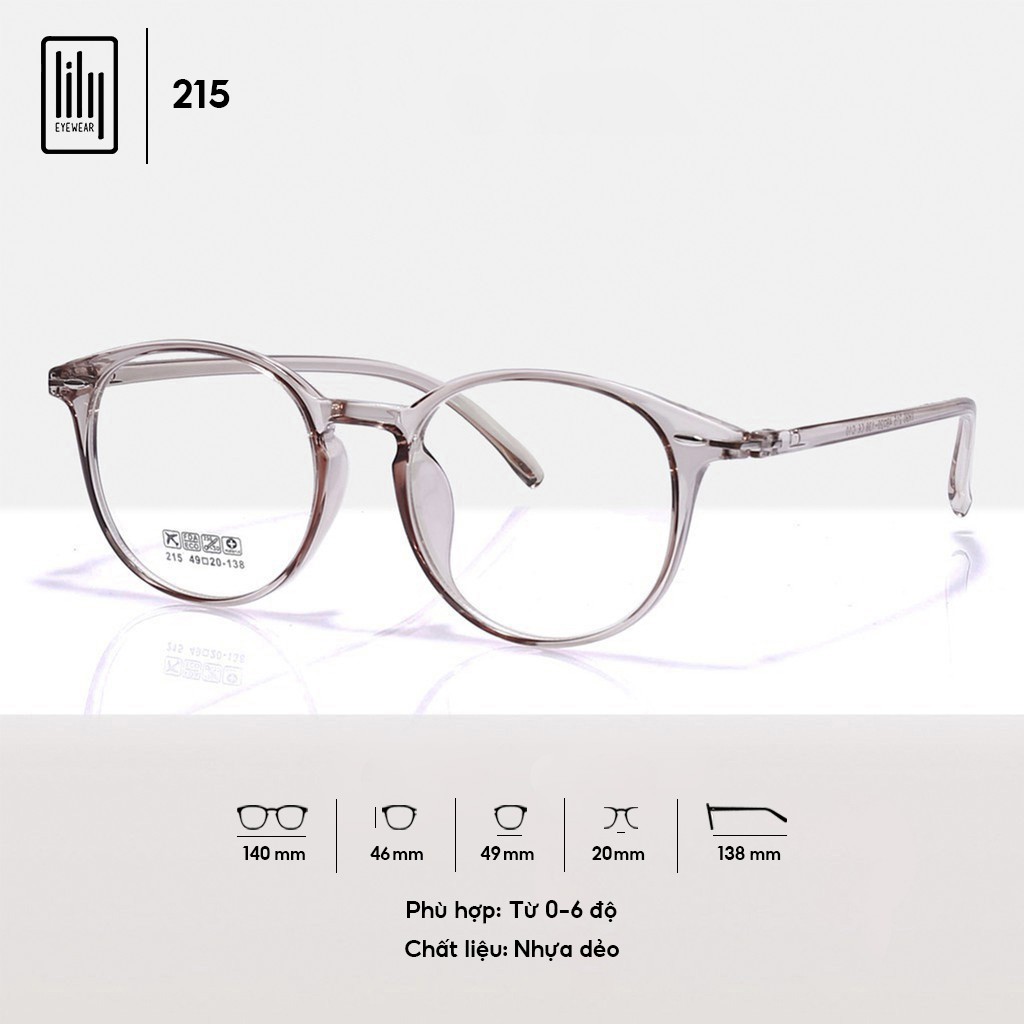 Gọng kính cận nhựa dẻo Lilyeyewear thiết kế mắt tròn, phụ kiện nam nữ nhiều màu sắc - 215