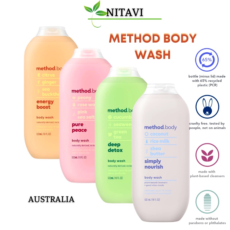 Sữa tắm dưỡng ẩm method body Oganic úc - method body wash loại bỏ tế bào chết 532ml