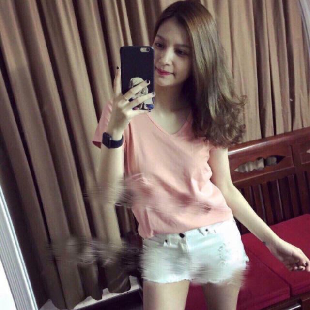 Áo phông cotton trơn cổ tim cho nữ BAO ĐẸP | BigBuy360 - bigbuy360.vn