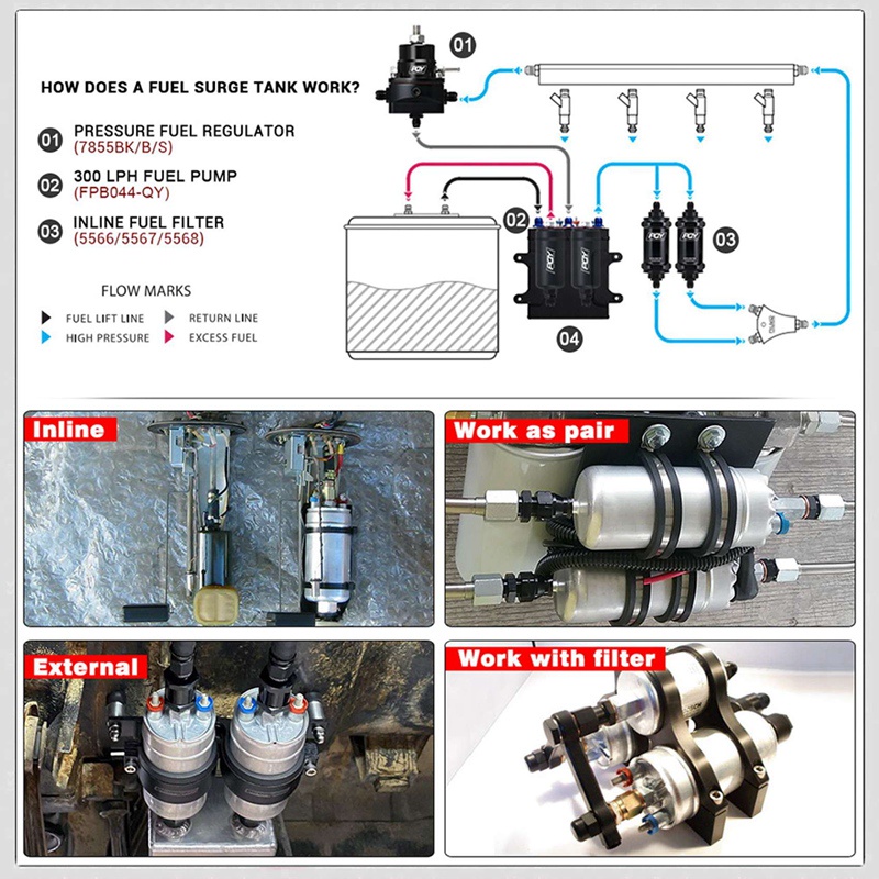 Bơm Nhiên Liệu Ngoài 0580 254 044 Poulor 400Lph Áp Suất Thấp Cho Honda Toyota Nissan Racing