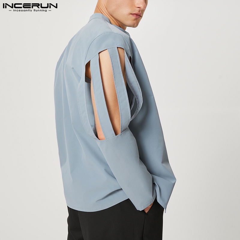 Áo sơ mi INCERUN tay dài khoét lỗ thanh lịch hiện đại cho nam