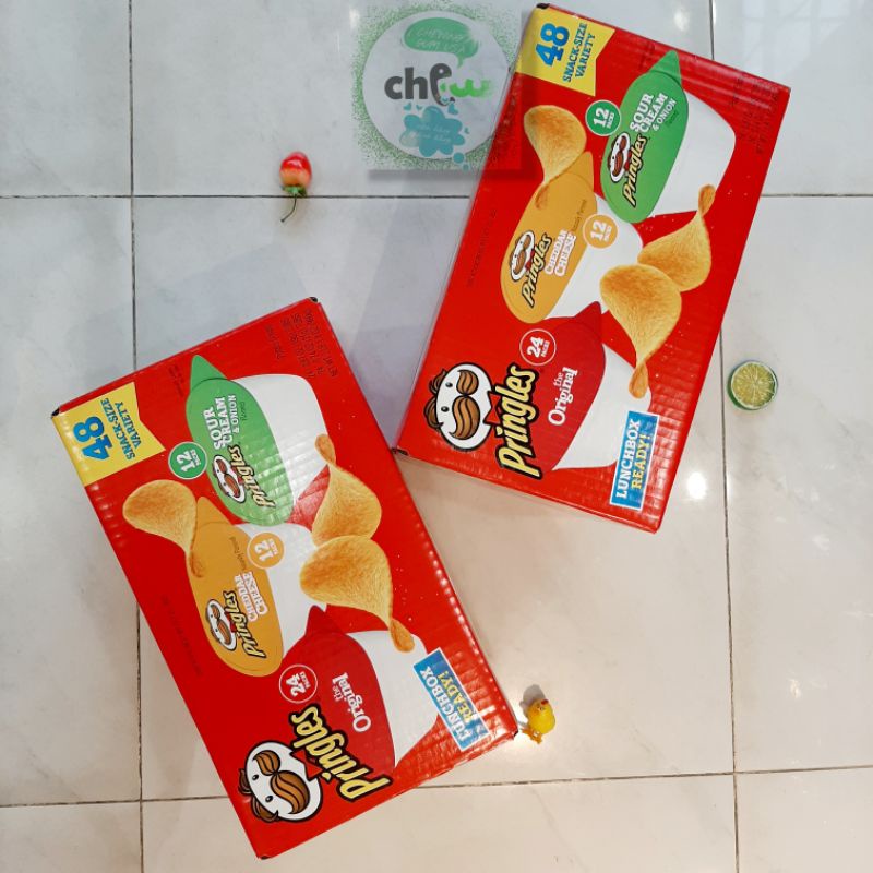 Thùng 48 hủ bánh khoai tây sấy ông già Pringles 960g