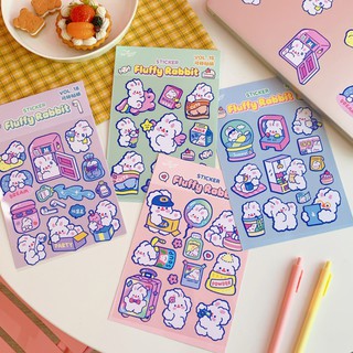 Miếng dán sticker thỏ trắng siêu dễ thương chống thấm nước - Hàng in chuẩn nét, chất lượng cao