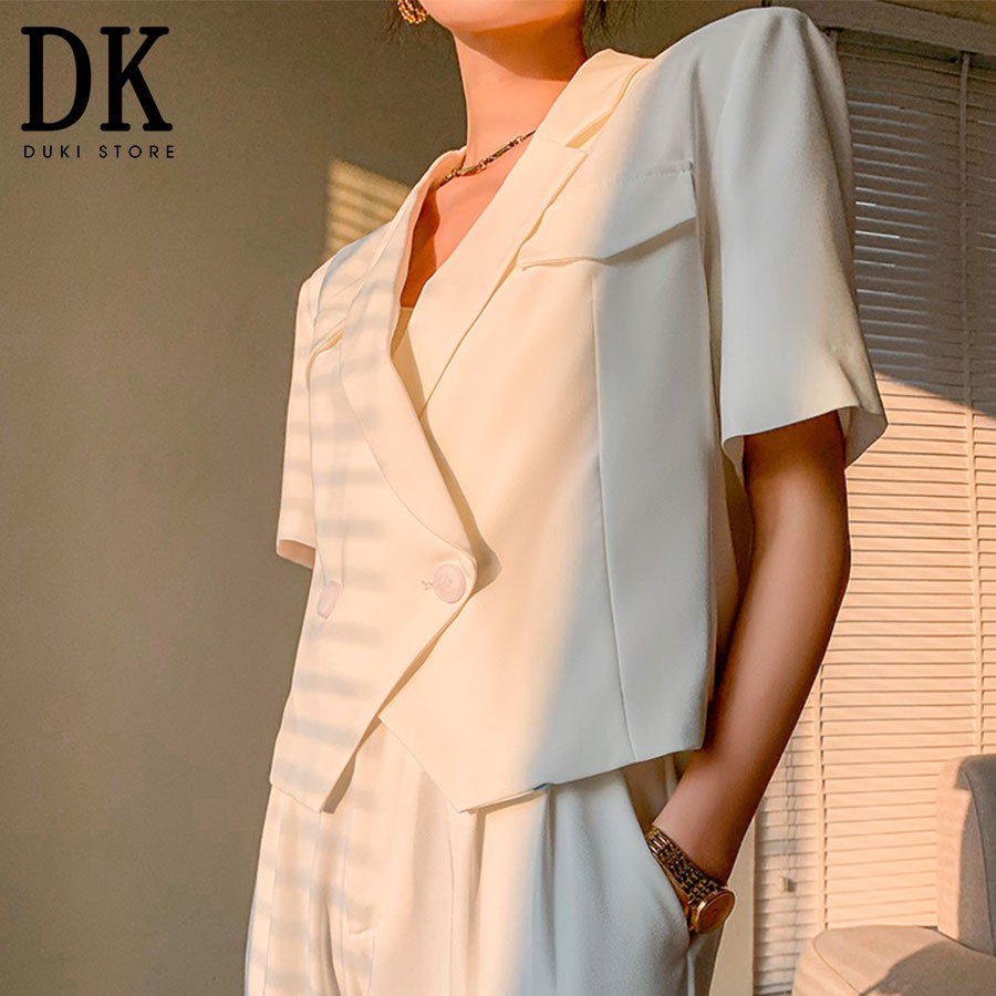Áo khoác blazer, áo vest blazer nữ dáng lửng màu trắng cực sang choảnh BLU0021 - DUKI STORE