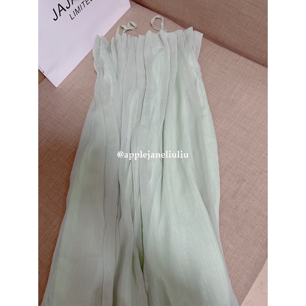 Jane Đầm suông sợi kim tuyến xếp nhún sóng xanh lá  Pastel cực yêu Ảnh thật cuối