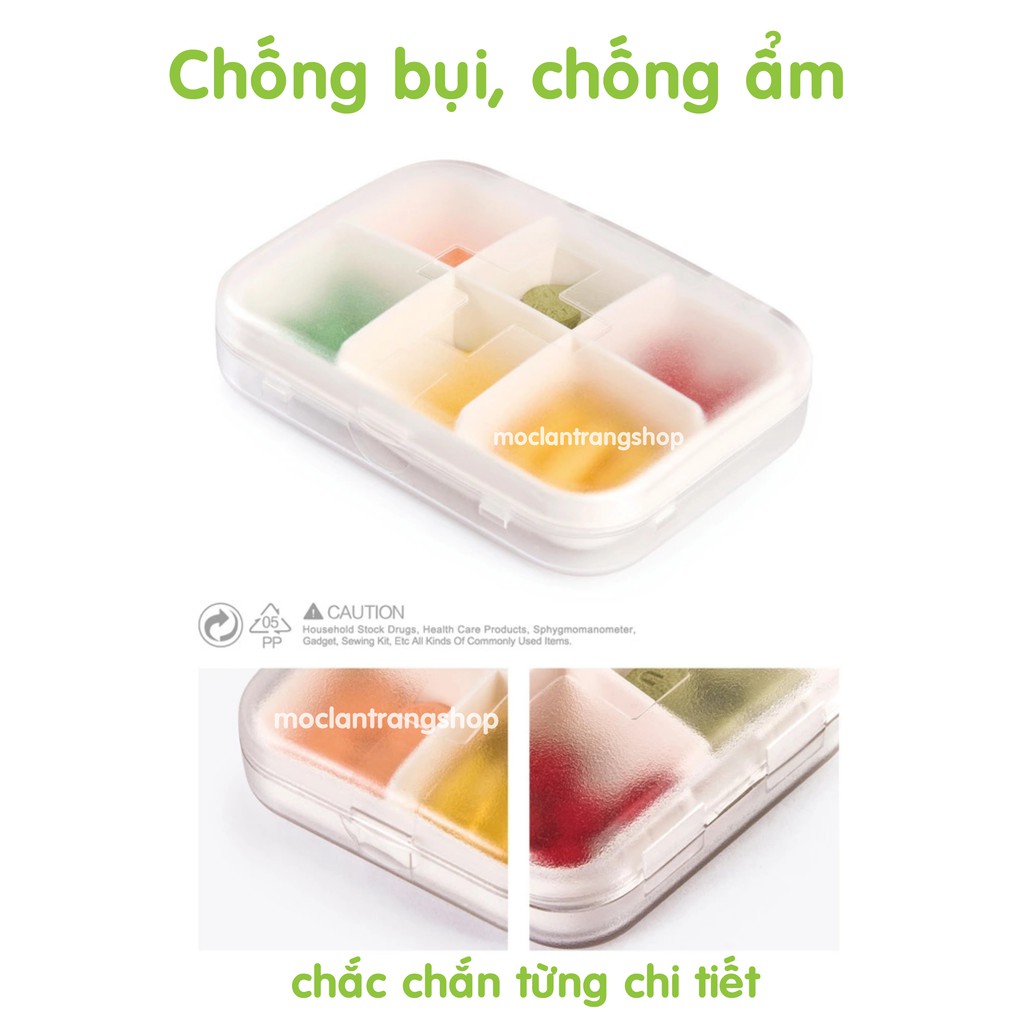 Hộp đựng thuốc mini GLOSEN chia ngăn 4 ô 6 ô bỏ túi du lịch, nhựa PP cao cấp không chứa BPA