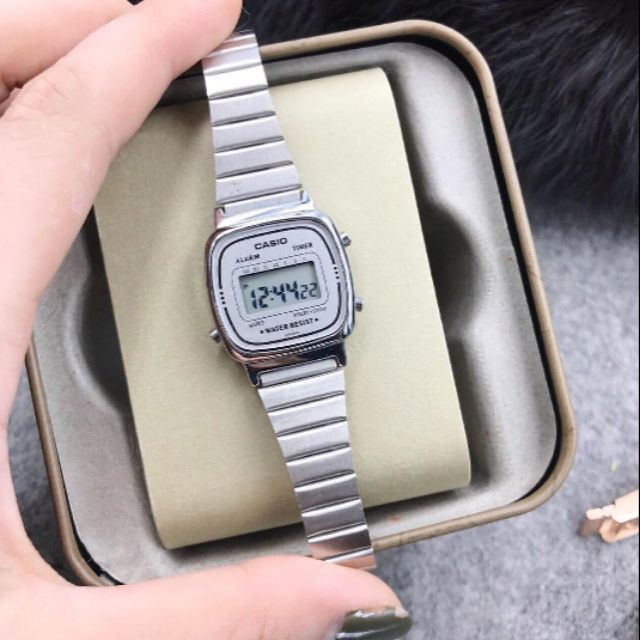 HOT ĐỒNG HỒ NỮ CASIO LA670WA-7DF ĐIỆN TỬ CỔ ĐIỂN - DÂY ĐEO KIM LOẠI chính hãng