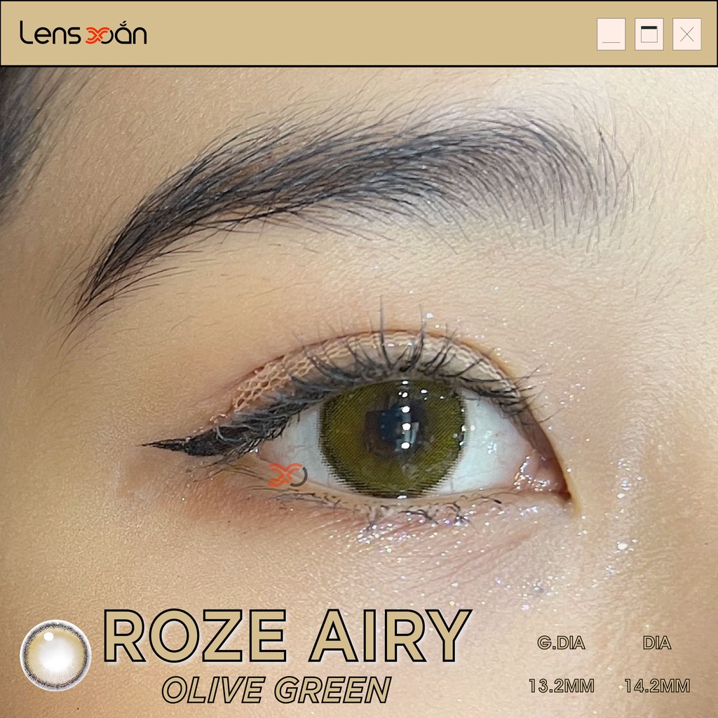 KÍNH ÁP TRÒNG ROZE AIRY OLIVE GREEN CỦA IDOL LENS : LENS SILICONE NÂU ÁNH XANH OLIVE CÓ ĐỘ CẬN LỆCH | LENS XOẮN