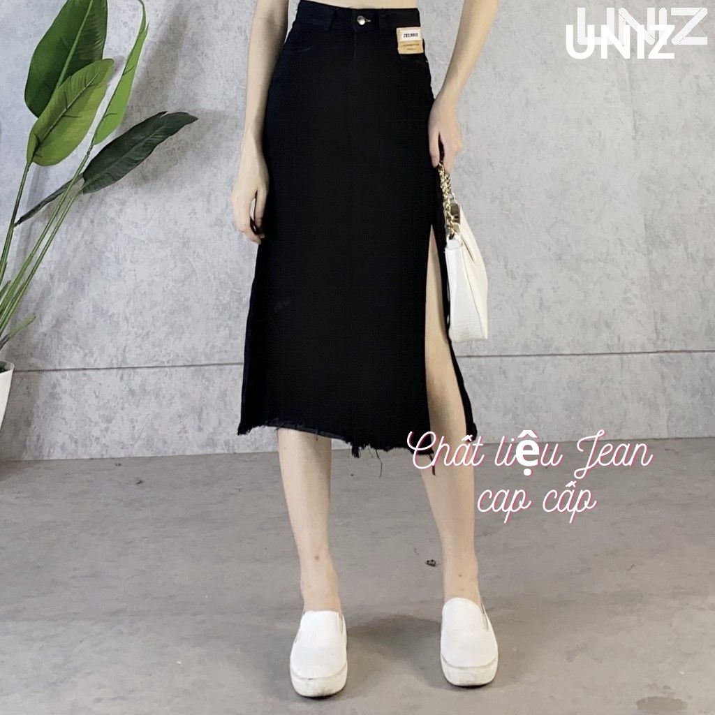 Chân Váy bò Xẻ Chân UNIZ CvJeanXe (2 Màu), Ulzzang, Dáng Dài, Cạp Cao, Xẻ Sâu, Vải jean, Mềm Nhẹ, Co Giãn Nhẹ | BigBuy360 - bigbuy360.vn
