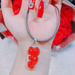 Vòng cổ dây da+ mặt Bạc Hồ Ly