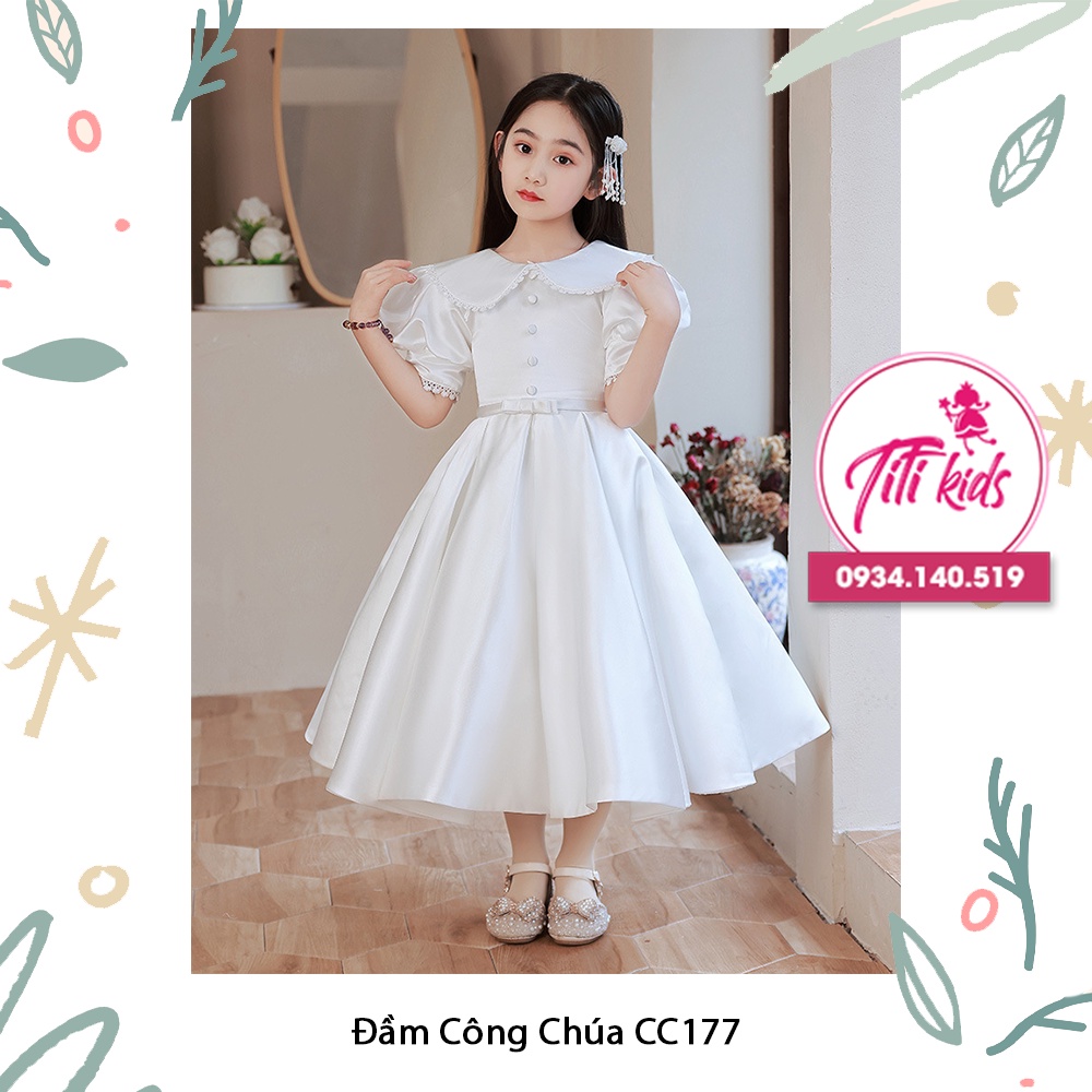 Váy Đầm Công Chúa Bé Gái Trắng Phi Tiểu Thư Cao Cấp CC177