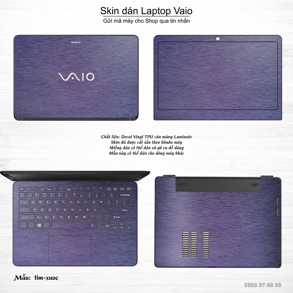 Skin dán Laptop Sony Vaio màu tím xước (inbox mã máy cho Shop)