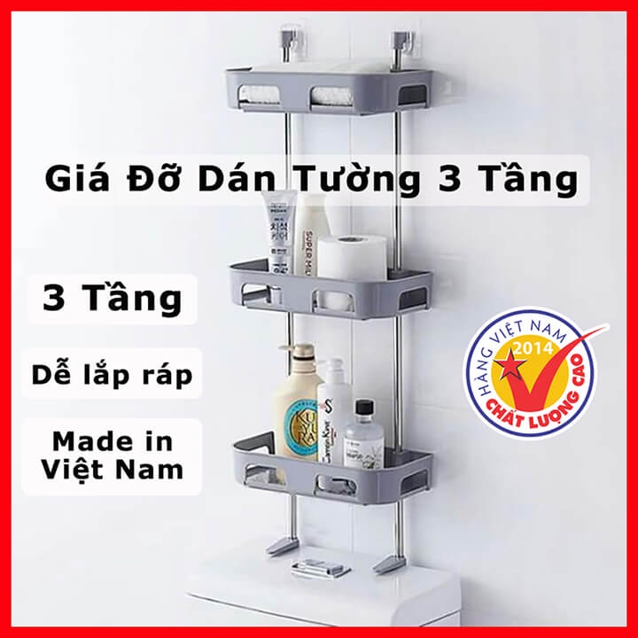 Kệ Nhà Tắm Dán Tường Thông Minh 3 Tầng, Kệ Để Đồ Phòng Tắm Kệ Nhà Vệ Sinh Toilet Kệ Để Bồn Cầu 3 Tầng