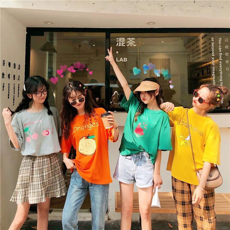 Áo thun nữ cổ tròn tay ngắn in hình trái cây