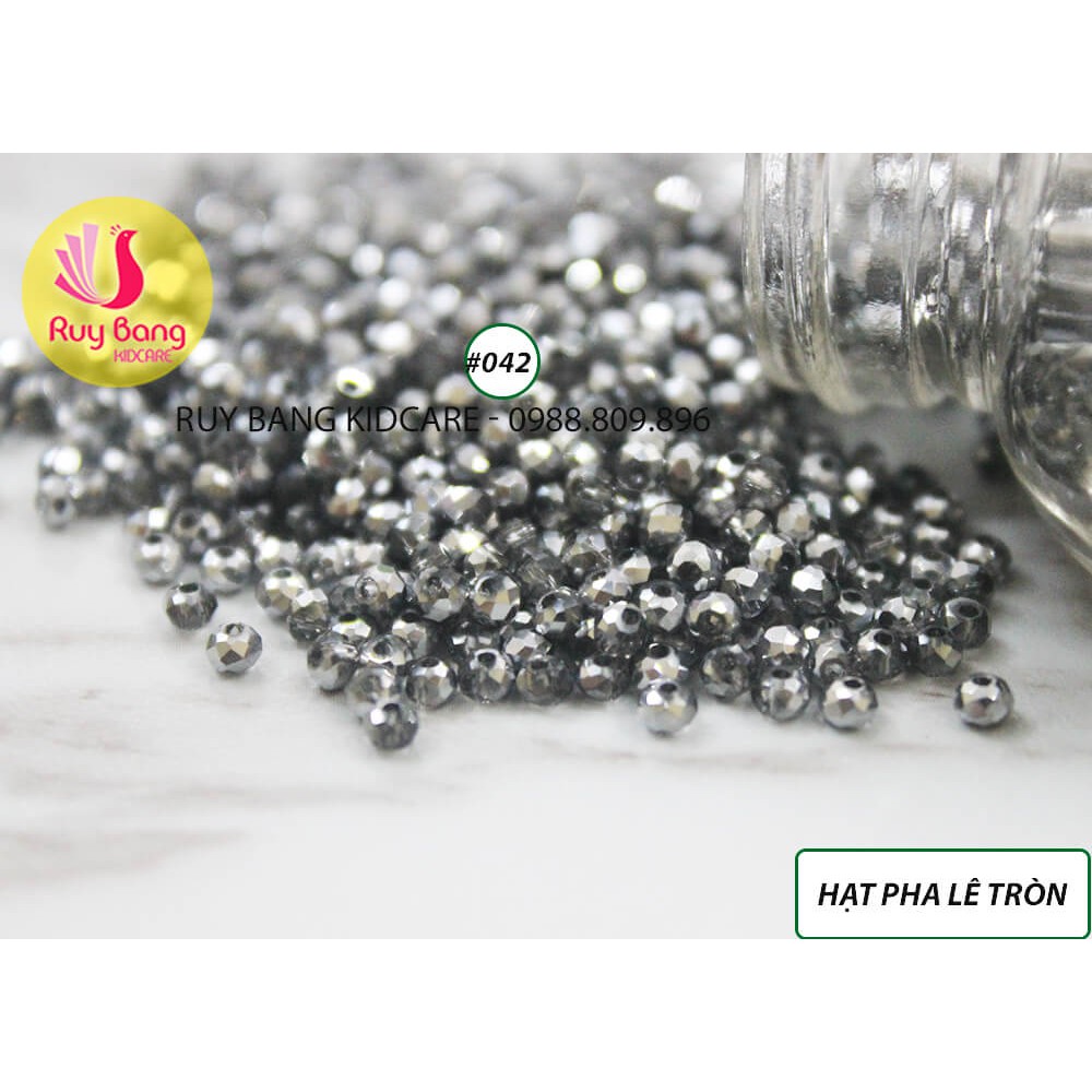 Hạt pha lê tròn 2mm tổng trắng, xám ( set 5 dây)