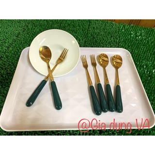 THÌA, DĨA INOX UỐNG TRÀ, ĂN HOA QUẢ CÁN SỨ HOA VĂN, CÁN SỨ TRƠN MỘT MÀU SANG TRỌNG DÀI 15CM
