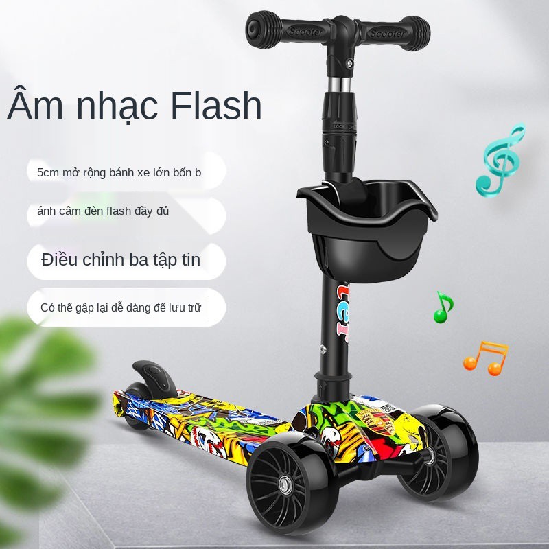 ▩☃❄Xe trượt Scooter trẻ em gấp nháy ba bánh bốn 2-3-4-5-6-12 tuổi ván cho bé