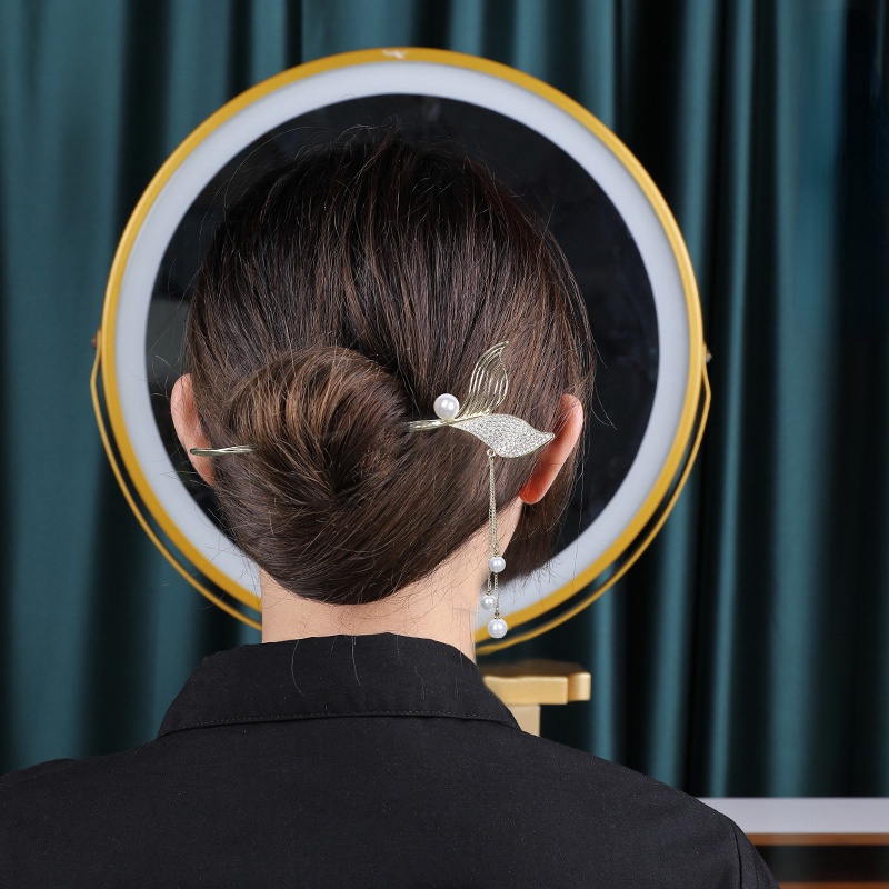 Trâm Cài Tóc Hình Đuôi Nàng Tiên Cá Đính Đá Và Ngọc Trai Nhân Tạo Đơn Giản Thời Trang