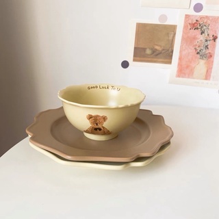 Set bát đĩa sứ gấu, set bát kiểu Hàn cute