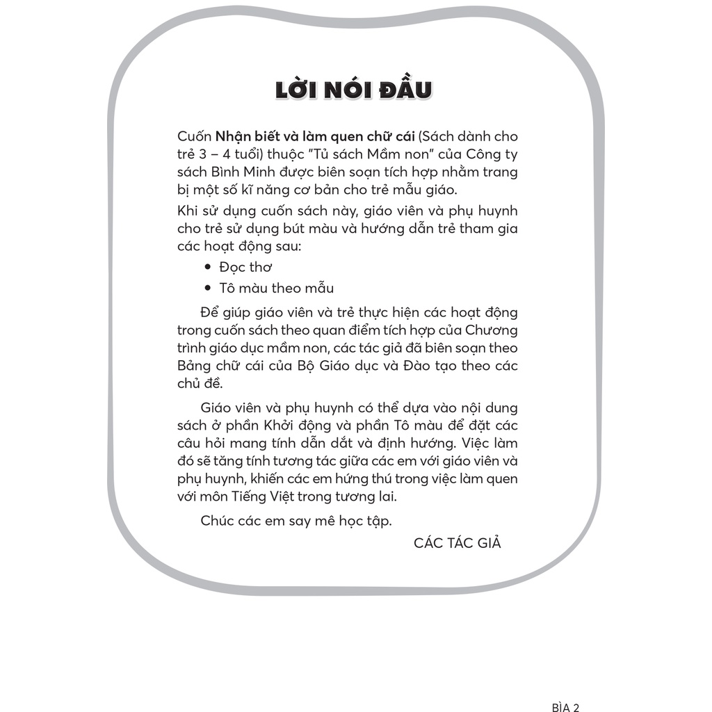 Sách Nhận biết và làm quen chữ cái - Sách cho trẻ 3 - 4 tuổi