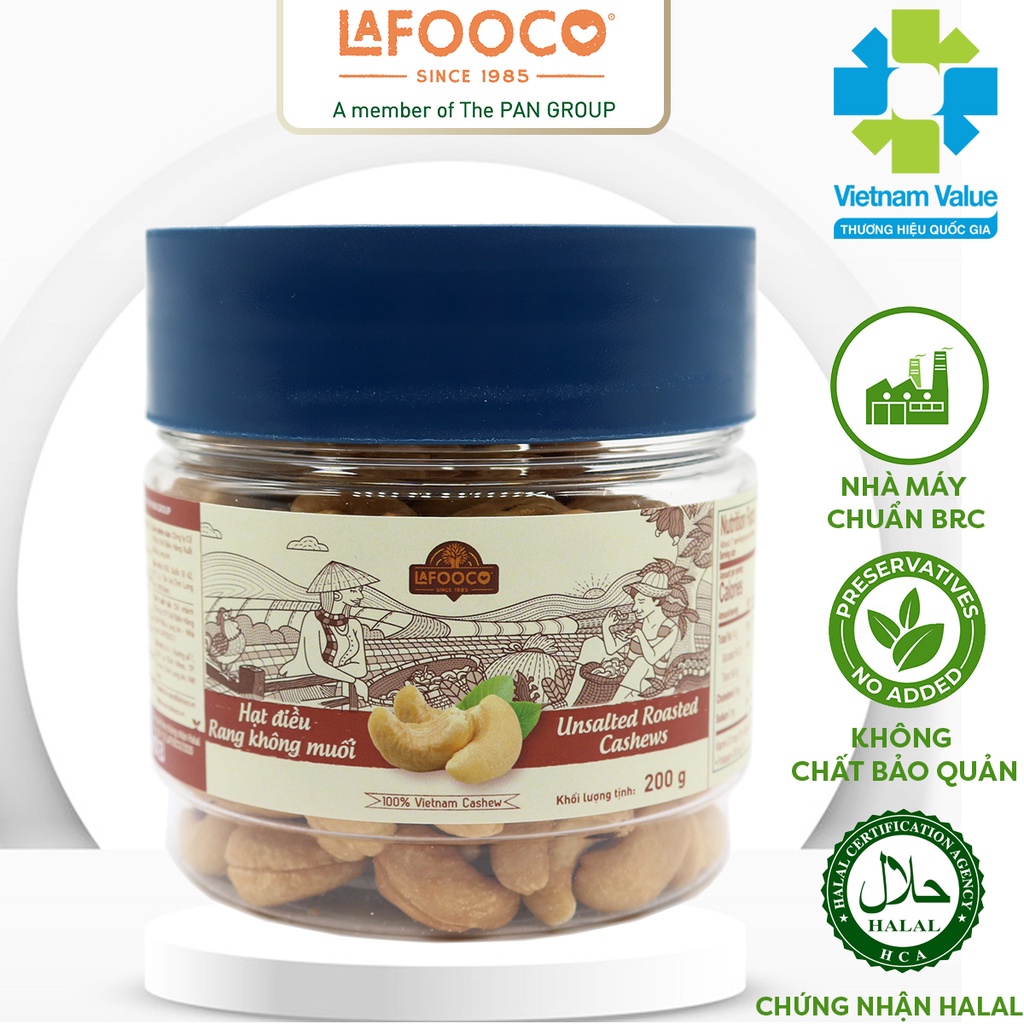 LAFOOCO Hạt điều rang không muối hủ 200g