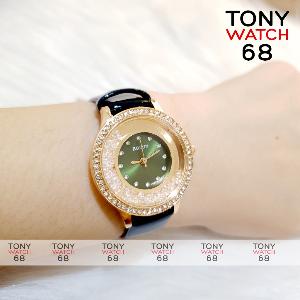 Đồng hồ nữ Bolun mặt tròn mini dây da nhiều màu số đá chống nước chính hãng Tony Watch 68