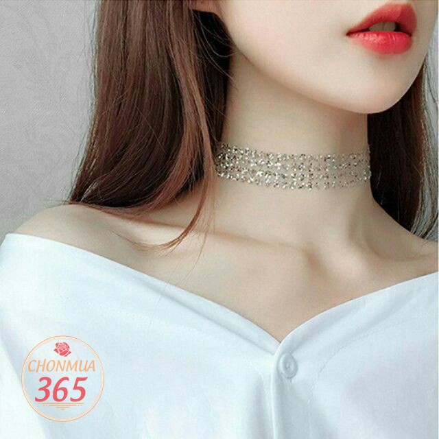 Vòng cổ lưới đính đá lấp lánh kiêu sa choker ôm sát cổ mẫu mới CKV109