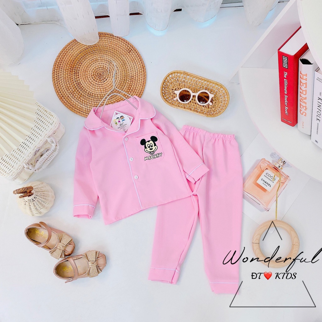 [DT93] Bộ Dài Tay PYJAMA Mặt Mickie Túi Phải Cho Bé Sang Chảnh Chất Vải Đũi Cao Cấp Size Từ 8-18Kg VNXK Nhật-Hàn