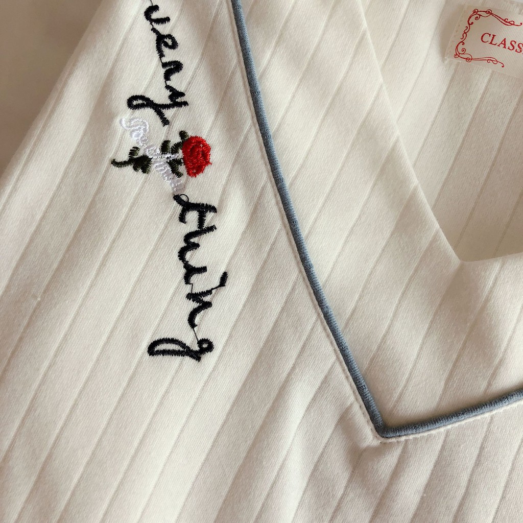 [Mã FASHIONGREEN15 giảm tới 30K đơn 99K] Bộ đồ ngủ dài tay thêu hoa dễ thương [BD03 | BigBuy360 - bigbuy360.vn