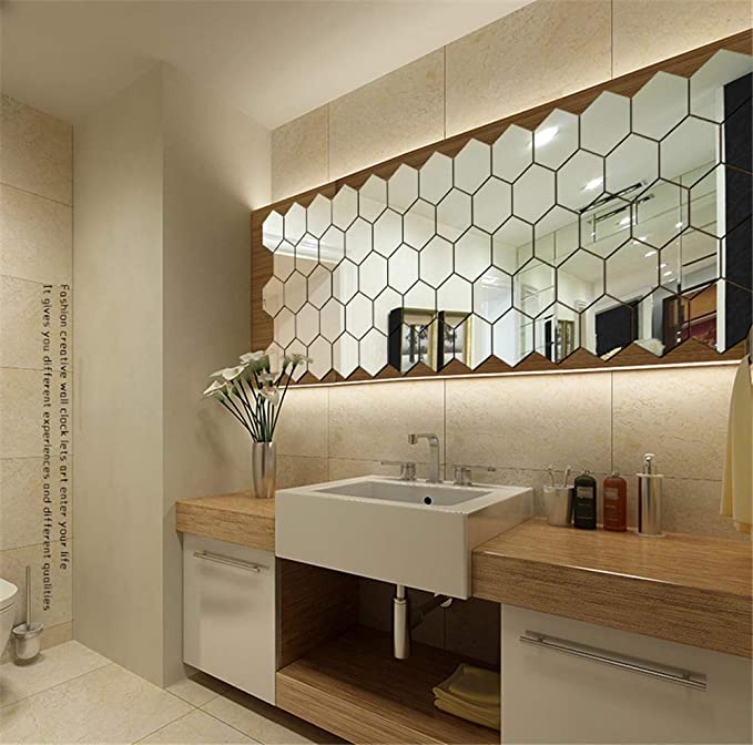 6 Miếng gương dán tường chất liệu acrylic hình lục giác 3D