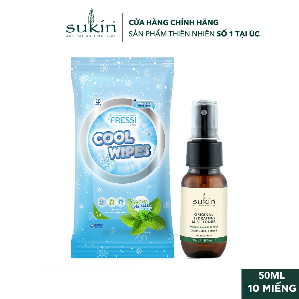 [HB Gift] Quà Tặng Hè Xinh Sukin Nước Cân Bằng Phun Sương Mist Toner 50ml + Khăn Ướt Fressi Cool Wipes 10 Miếng