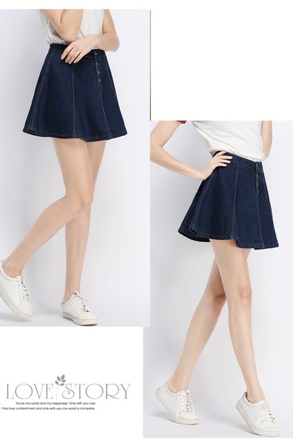 Chân váy jean xoè big size màu xanh đậm có quần trong size đại 60-95kg