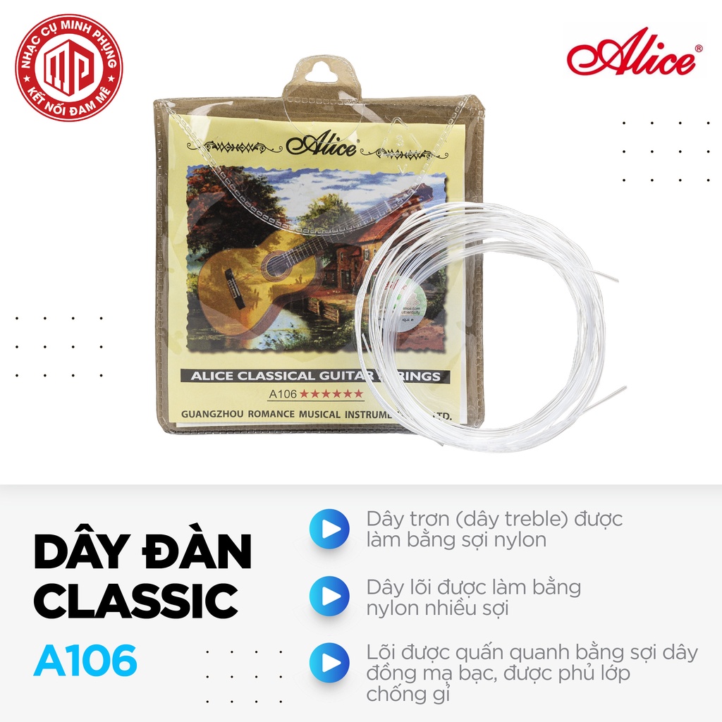 Bộ dây đàn guitar classic cao cấp Alice A106 - Hàng nguyên hộp - Hàng chính hãng