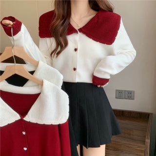 Áo Khoác Len Cúc Tim Cực Xinh Phối Màu Cực Xinh
