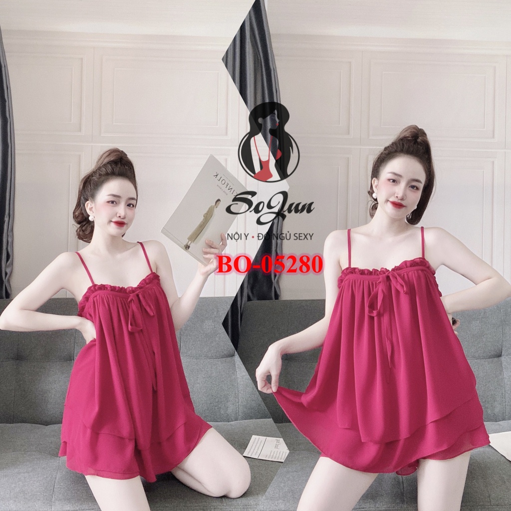 Đồ Mặc Nhà BigSize ❣️FREE SHIP ❣️ Bộ Chiffon Nhún Bèo BO-05280 size 45<75 kg