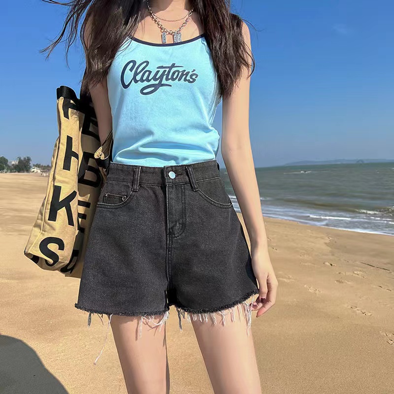 Quần Short Denim Lưng Cao Ống Rộng Phong Cách Hàn Quốc Thời Trang Mùa Hè Cho Nữ