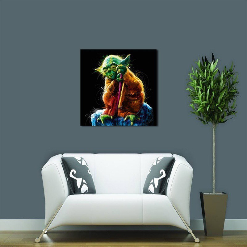 Tranh sơn dầu trên vải bố vẽ hình nhân vật Yoda trong Star War kích thước 20x20/30x30/40x40/50x50cm