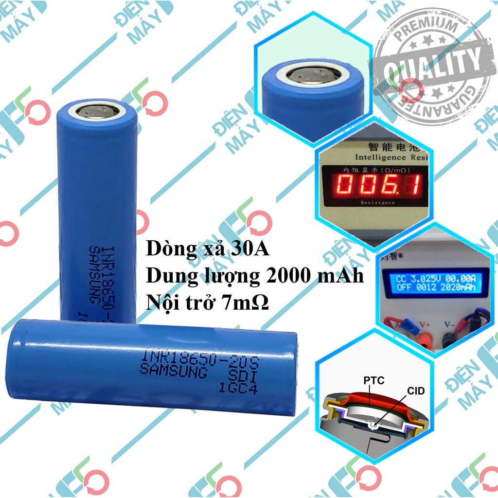 DMF5 Cell pin Samsung INR18650 - 20S Xả 30A tháo thiết bị còn nguyên dung lượng