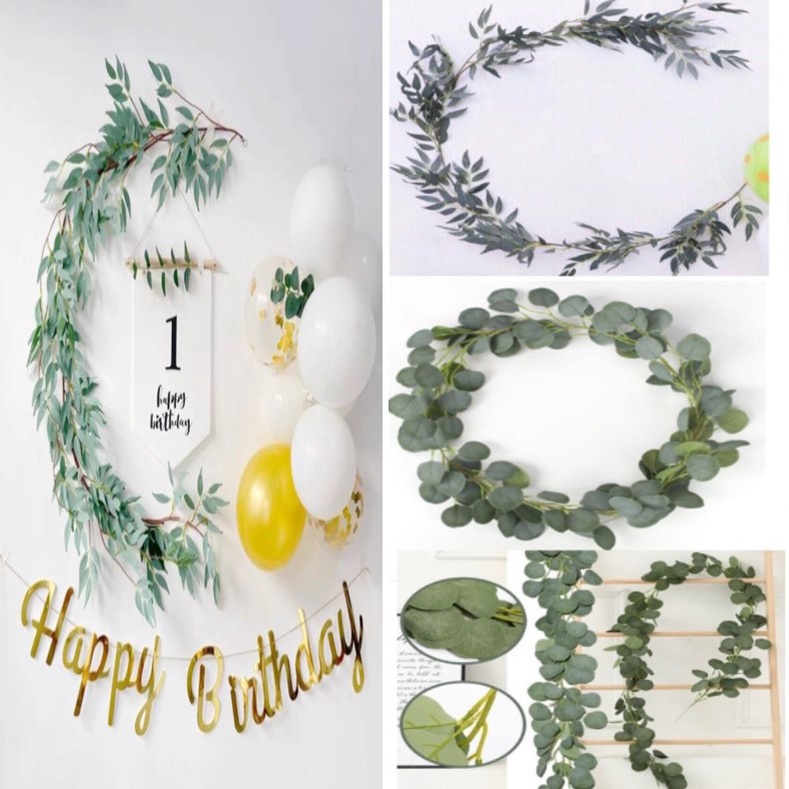 Dây lá Táo, Cành Dây Olive ( oliu ), Dây lá Bạch Đàn, lá giả nhựa happy birthday phụ kiện trang trí sinh nhật Hot 2022