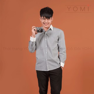 Áo sơmi nam cổ bẻ sọc đen phối cổ trắng lịch lãm, phong cách, vải thấm hút mồ hôi, không nhăn